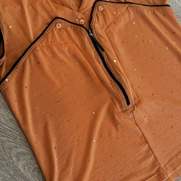 Jamie Sadock Women’s Medium Orange Shimmer Sleeveless Top Zip Golf Polo - Picture 2 of 7